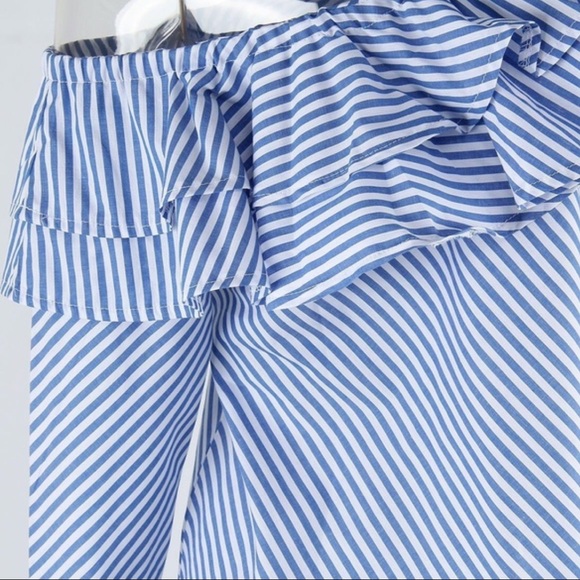 Blue stripe top with off-the-shoulder ruffles - Picture 7 of 8